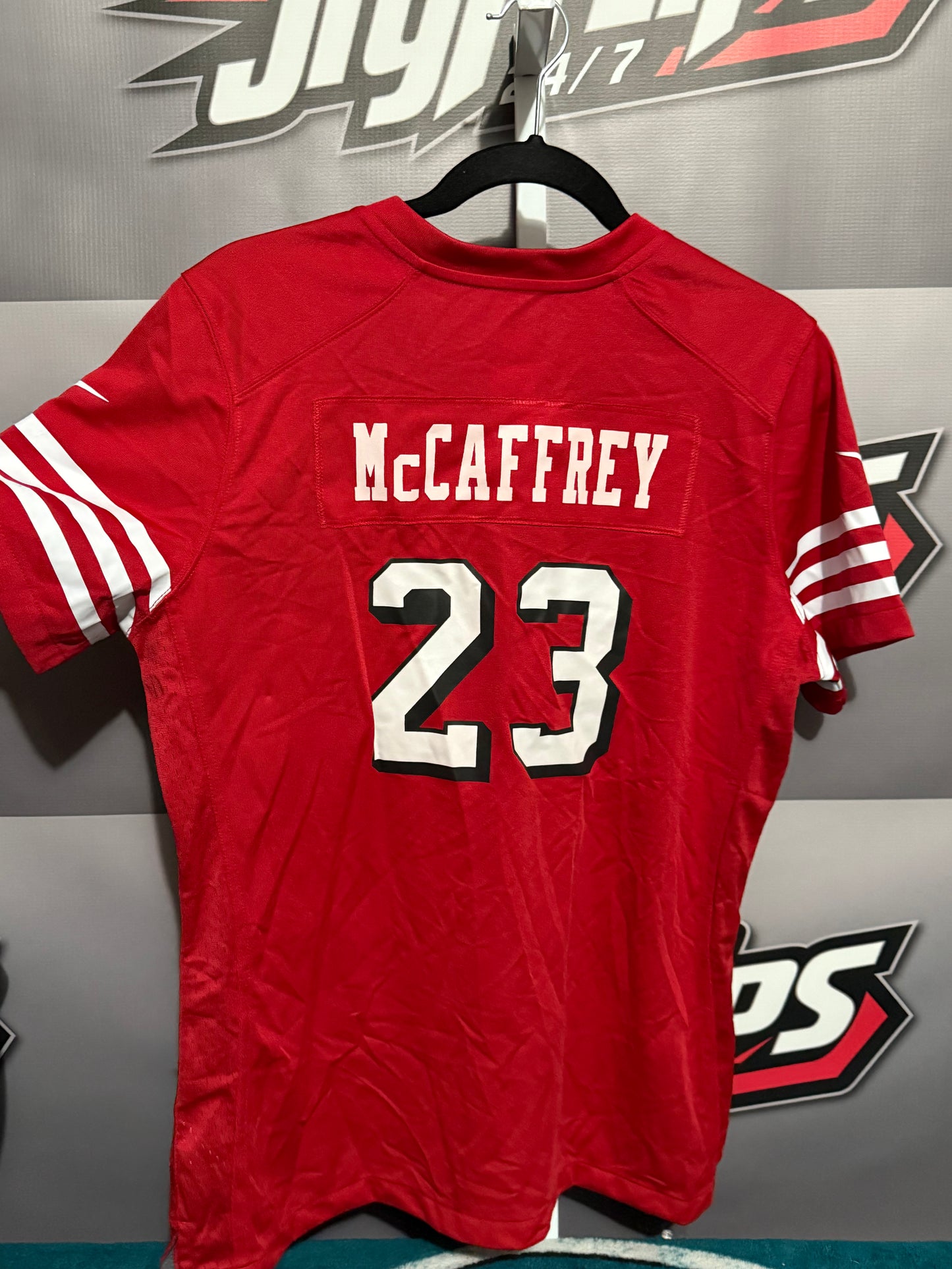 Womans Large San Francisco 49ers #23 Mccaffrey ALT throwback jersey